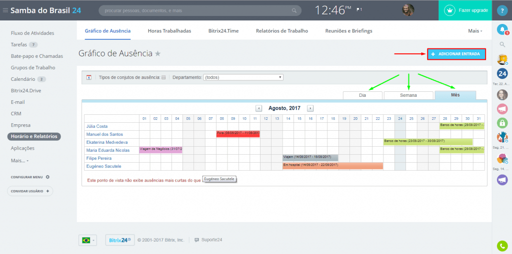 Trabalhar com gráfico de Ausência